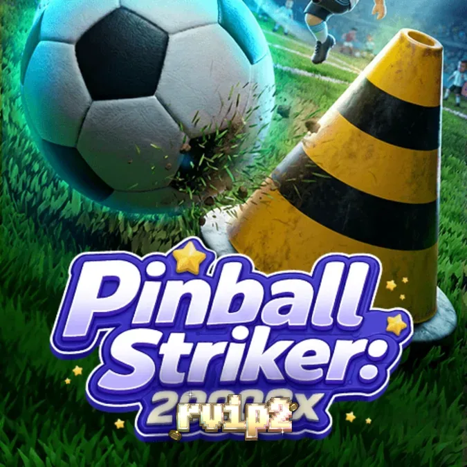 Tampilan layar permainan Pinball Striker 20,000x dengan tema sepak bola dan pinball di stadion neon.