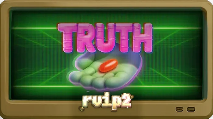 Tampilan layar permainan slot Truth dengan tema konspirasi dan monitor retro